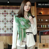 New winter cotton shawl scarves clock Voile Scarf (Green)