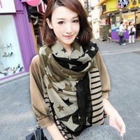 Korean fashion chiffon scarf scarves scarf shawl new (Stars - Green)