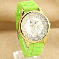 Silicone creative fashion candy colored cat casual watch