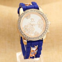 Diamond hollow breathable silicone strap jelly watch