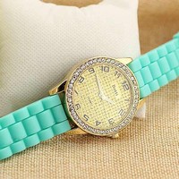 Candy colored diamond Silicone watch