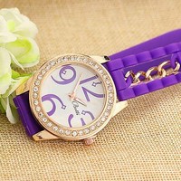 Chain silicone band watch