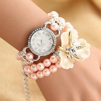 Pearl flower bracelet watch