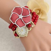 Fashion pearl bracelet flowers winding watch