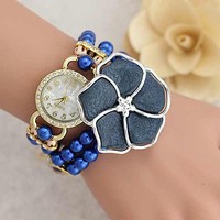 Fashion pearl bracelet flowers winding watch