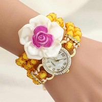 Diamond flower bracelet watch