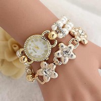 Diamond fashion pearl bracelet watch