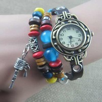Retro leather cord woven bracelet watch