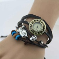 Fashion leather wound bracelet watch