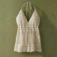 Hand-crocheted hollow cotton camisole