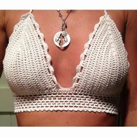 Hand-crocheted hollow cotton halter beach bra swimsuit bikini