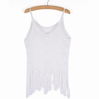 Hand-crochet knit fringed halter top camisole sweater