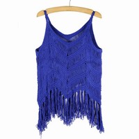 Hand-crochet knit fringed halter top camisole sweater
