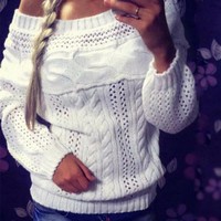Twist long-sleeved pullover Leisure hollow collar knit sweater