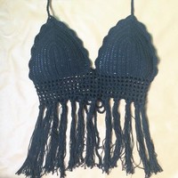 Hand-woven cotton bikini Sexy beach fringed crochet bra wrapped chest