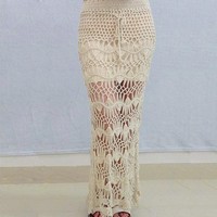 Crochet  Bohemian bust dress Hand-woven hollow  beach resort skirt