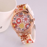 Printed silicone band fashion watches