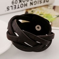 Stylish simplicity woven leather bracelet