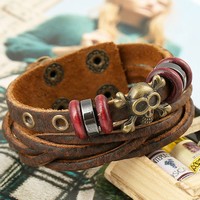 Skull retro woven leather bracelet