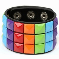 Punk multicolor Quartet nails PU  bracelet