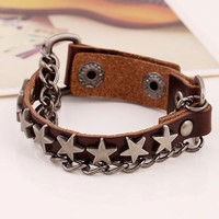Retro punk five-pointed star leather bracelet