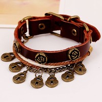 Retro longevity lock rose leather bracelet