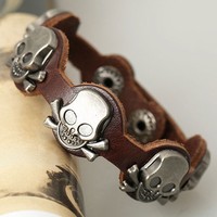 Retro Skull Leather Bracelet