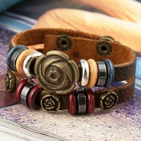 Rose retro leather bracelet
