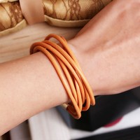 Popular double ring leather bracelet