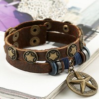 Five-pointed star retro leather bracelet