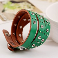 Fashion diamond rivets leather bracelet