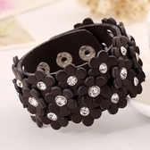Rhinestone Flower leather bracelet