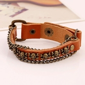 Retro rivet punk chain leather bracelet