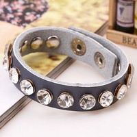 Rhinestone Leather Bracelet