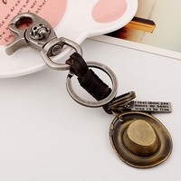 Alloy hat Leather Keychain