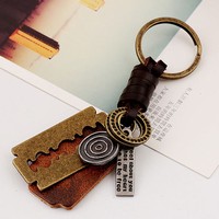 Alloy blades Leather Keychain