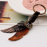 Alloy wings leather keychain