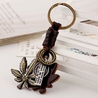 Maple Leaf Alloy Leather Keychain