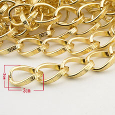 Twist Aluminium Chain, Lead Free and Nickel Free, Golden, Size: about 3cm*2cm,10m