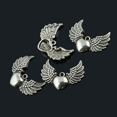 Tibetan Style Metal Pendant,angel wing,Alloy,Antique Silver Color,size:37mm*28mm,hole:2mm