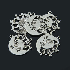 Tibetan Style Metal Pendant,Sun and Moon,Alloy,Antique Silver Color,size:27mm*28mm,hole:2mm