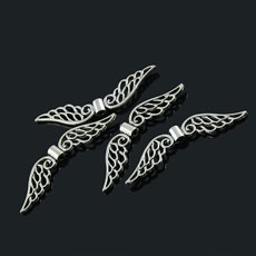 Tibetan Style Metal Beads,Wing,Alloy,Antique Silver Color,size:53mm*13mm,hole:1.5mm