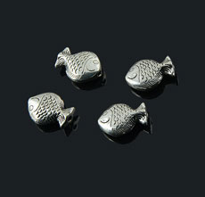 Tibetan Style Metal Beads,Fish,Alloy,Antique Silver Color,size:20mm*14mm,hole:1.8mm