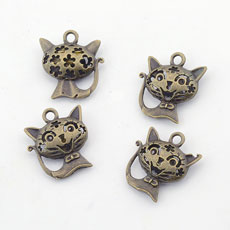 Korean Style Alloy Pendant,hollow Cat,Antique Bronze Color,size:23mm*25mm,hole:2.5mm