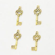 Korean Style Alloy Pendant,Key,Antique Gold Color,size:11mm*27mm,hole:1.5mm