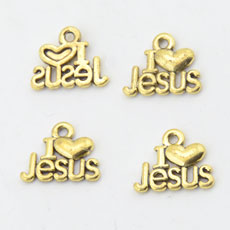 Korean Style Alloy Pendant,I Love Jesus,Antique Gold Color,size:15mm*13mm,hole:1.5mm