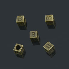 European Beads,Cube with letter B,Alloy,Antique Bronze   Color,size:7mmx7mm,hole:4mm