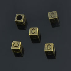 European Beads,Cube with letter C,Alloy,Antique Bronze   Color,size:7mmx7mm,hole:4mm