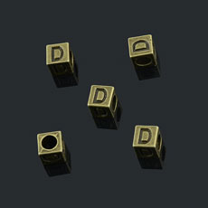 European Beads,Cube with letter D,Alloy,Antique Bronze   Color,size:7mmx7mm,hole:4mm