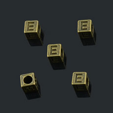 European Beads,Cube with letter E,Alloy,Antique Bronze   Color,size:7mmx7mm,hole:4mm